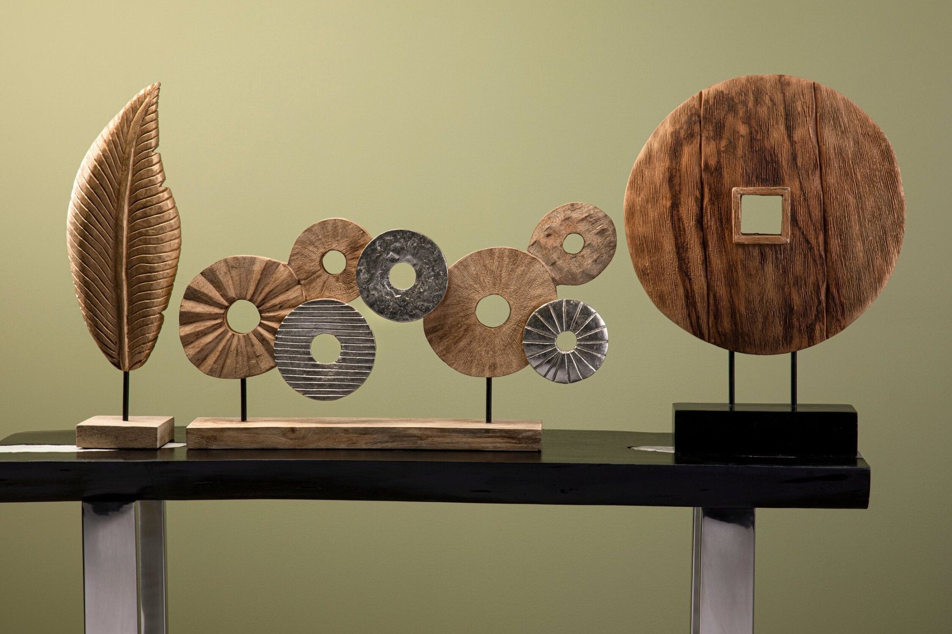 Elementi 7 Disc Wooden Sculpture | Luxury Home Accessories | Heulog Glow