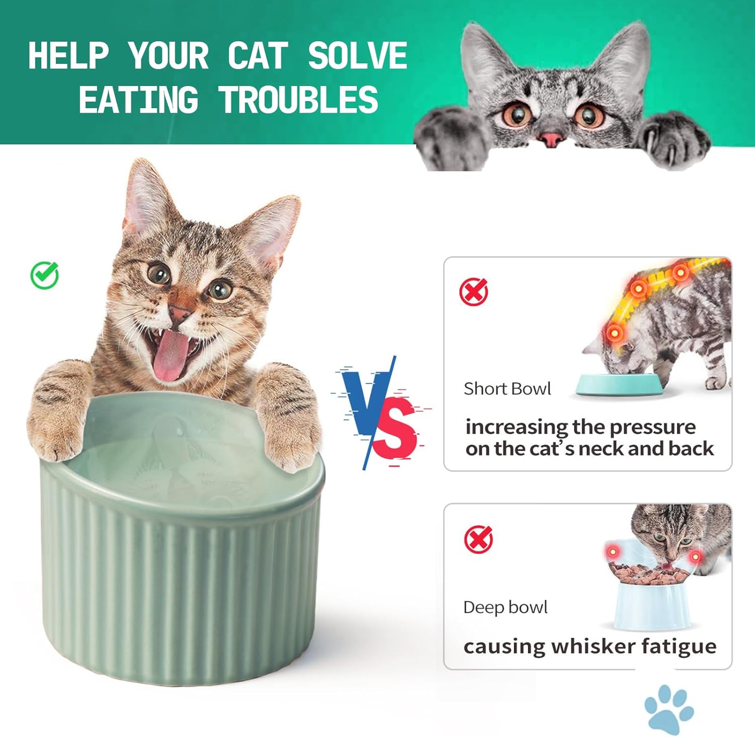 Elevated Cat Bowls Raised Cat Bowl For Indoor Cats Tilted Ceramic Elevated Food Or Water Bowls Anti Vomit Whisker Friendly Bowls Round Shape | Luxury Home Accessories | Heulog Glow