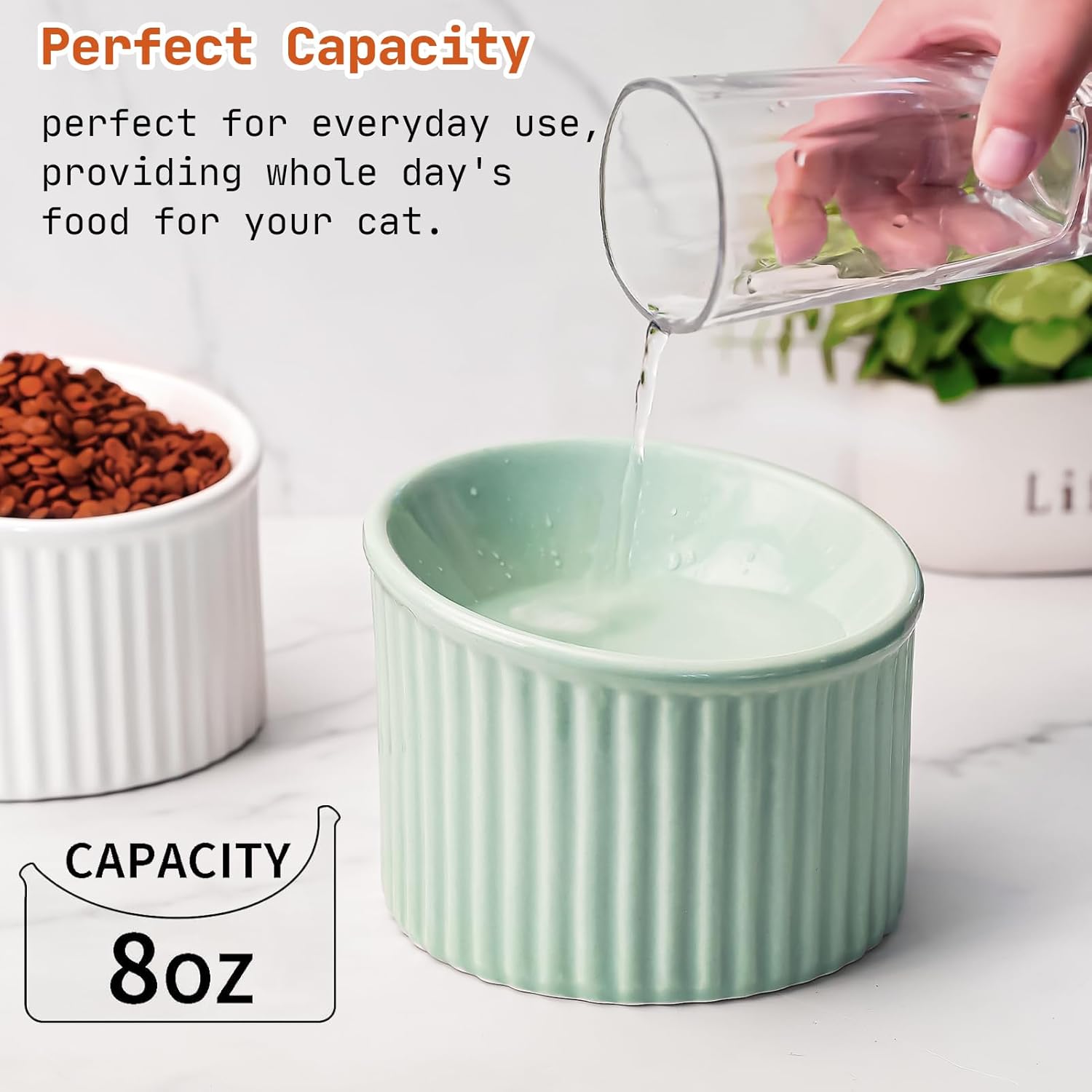 Elevated Cat Bowls Raised Cat Bowl For Indoor Cats Tilted Ceramic Elevated Food Or Water Bowls Anti Vomit Whisker Friendly Bowls Round Shape | Luxury Home Accessories | Heulog Glow