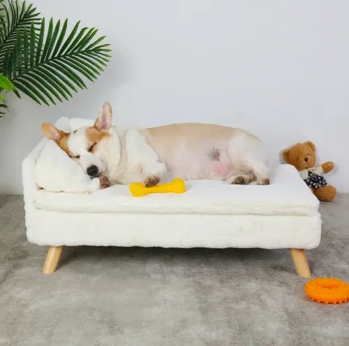 Elevated Pet Bed Solid Wood Leg Dog Cat Sofa for Indoor L Shape Plush Couch Lounge with Soft Cushion | Luxury Home Accessories | Heulog Glow