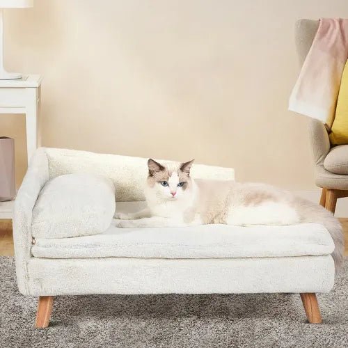 Elevated Pet Bed Solid Wood Leg Dog Cat Sofa for Indoor L Shape Plush Couch Lounge with Soft Cushion | Luxury Home Accessories | Heulog Glow