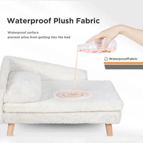 Elevated Pet Bed Solid Wood Leg Dog Cat Sofa for Indoor L Shape Plush Couch Lounge with Soft Cushion | Luxury Home Accessories | Heulog Glow