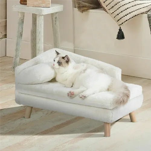 Elevated Pet Bed Solid Wood Leg Dog Cat Sofa for Indoor L Shape Plush Couch Lounge with Soft Cushion | Luxury Home Accessories | Heulog Glow