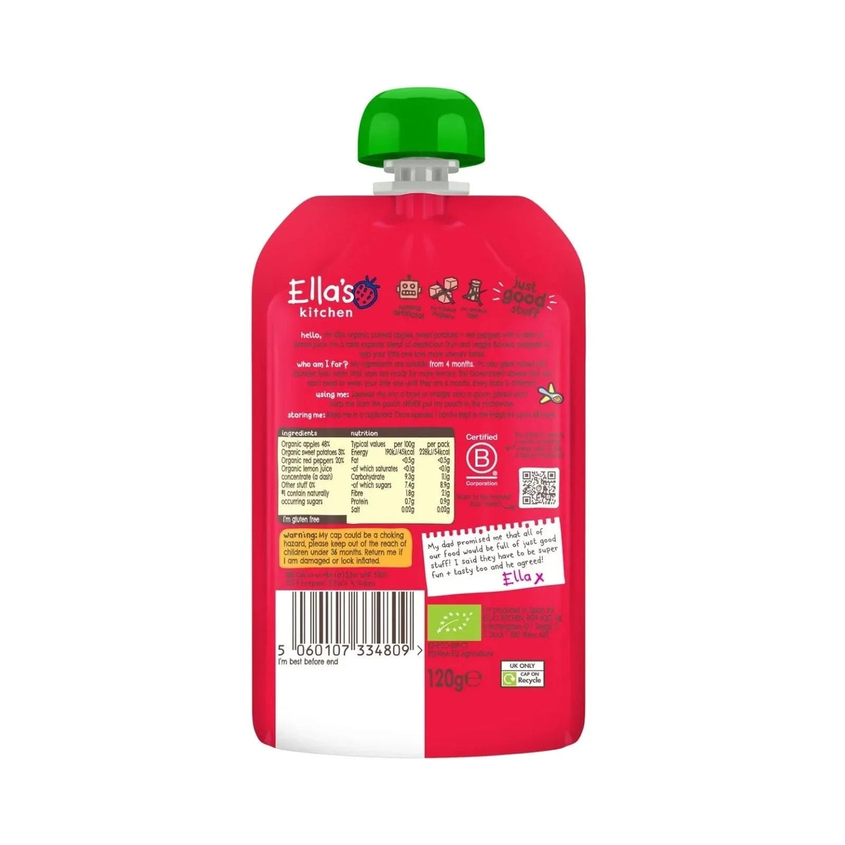 Ella's Kitchen Organic Apples Sweet Potatoes & Peppers Baby Pouch 4+ months 120g | Luxury Home Accessories | Heulog Glow