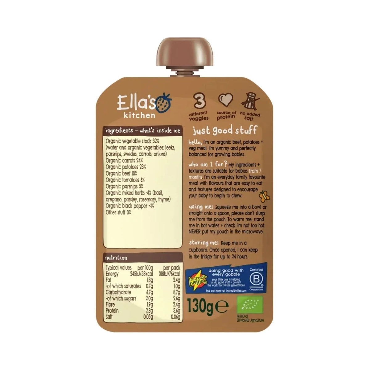 Ella's Kitchen Organic Beef Stew Baby Food Pouch 7+ months 130g | Luxury Home Accessories | Heulog Glow