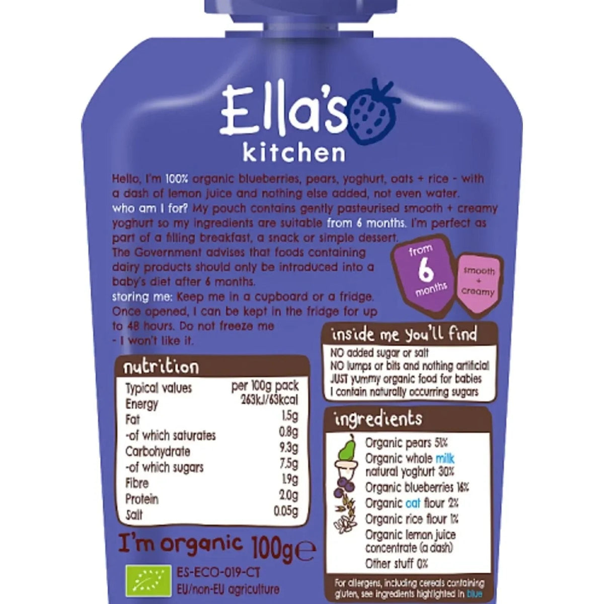 Ella's Kitchen Organic Blueberry & Pear Baby Brekkie Pouch 6+ months 100g | Luxury Home Accessories | Heulog Glow