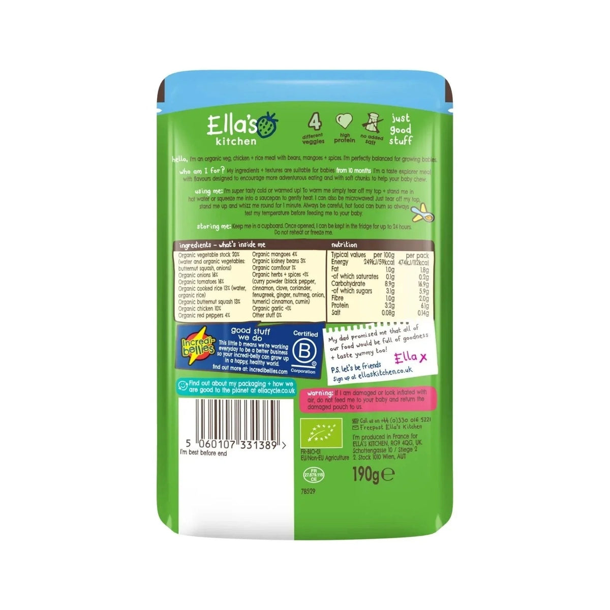 Ella's Kitchen Organic Caribbean Chicken Baby Food Pouch 10+ months 190g | Luxury Home Accessories | Heulog Glow