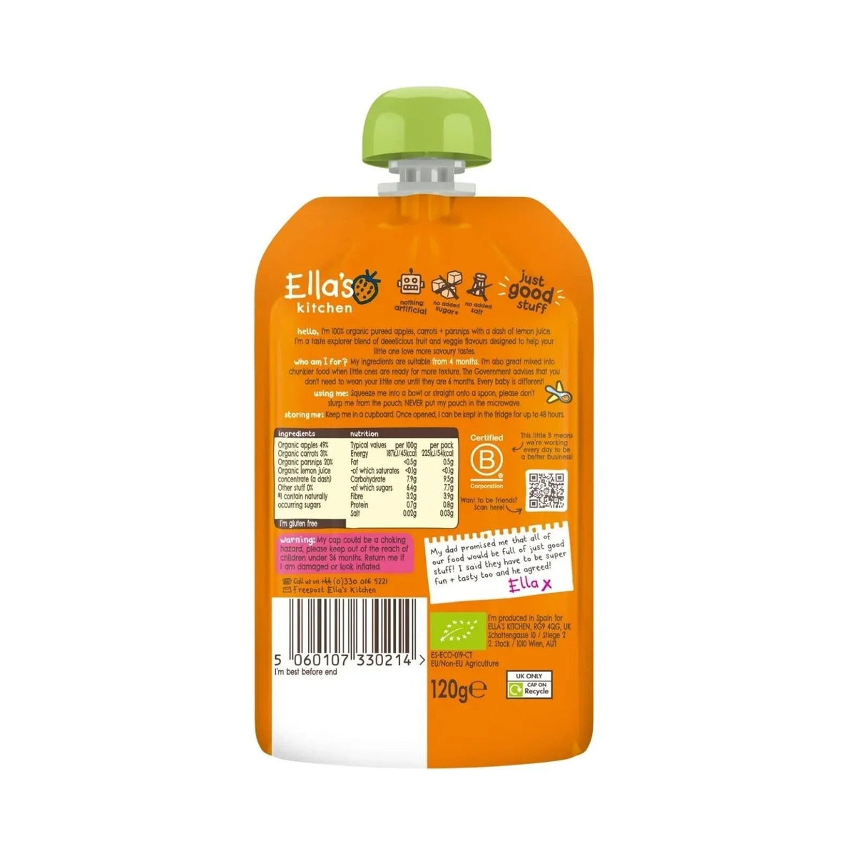 Ella's Kitchen Organic Carrots Apples & Parsnips Baby Food Pouch 4+ months 120g | Luxury Home Accessories | Heulog Glow