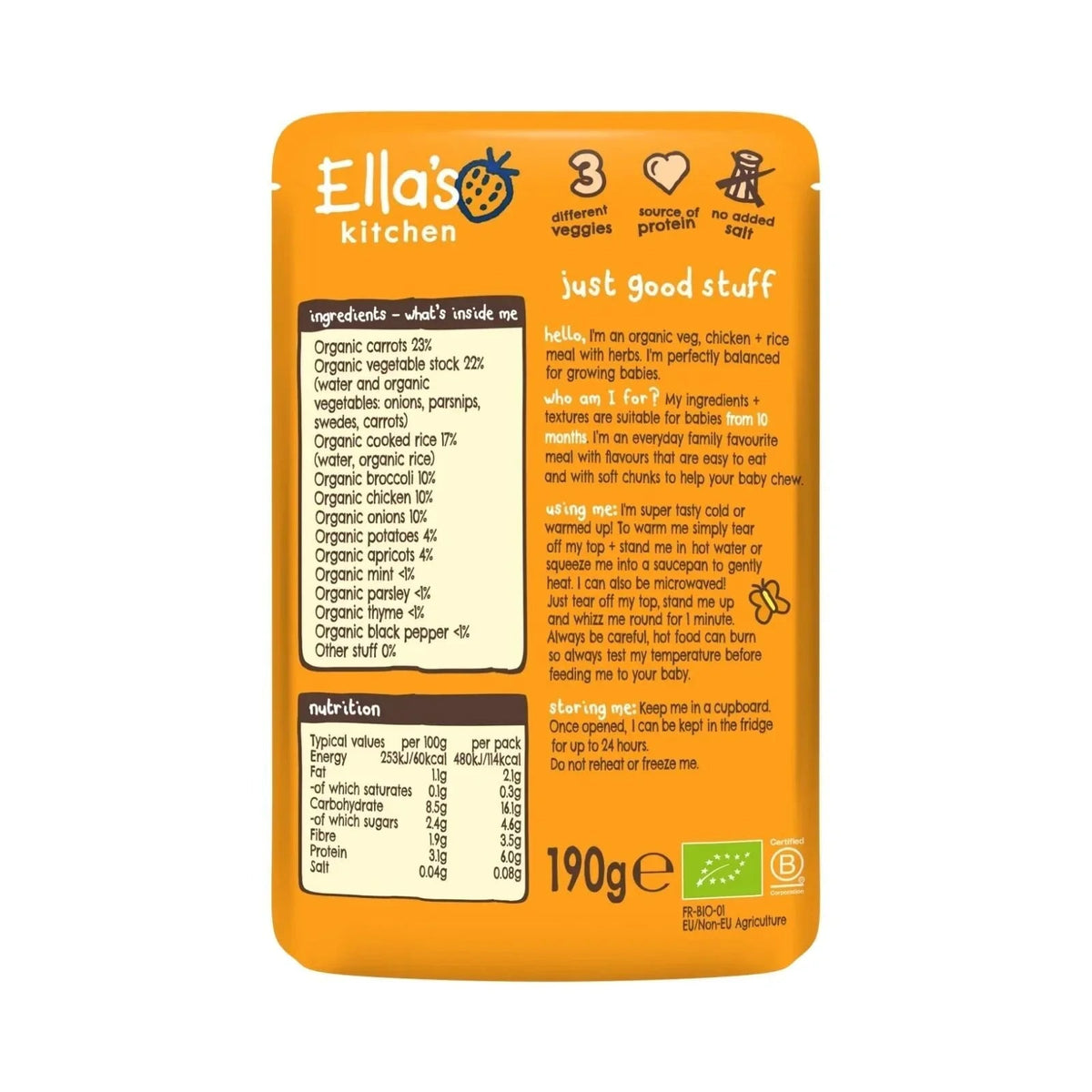 Ella's Kitchen Organic Chicken & Rice Casserole Baby Food Pouch 10+ months 190g | Luxury Home Accessories | Heulog Glow