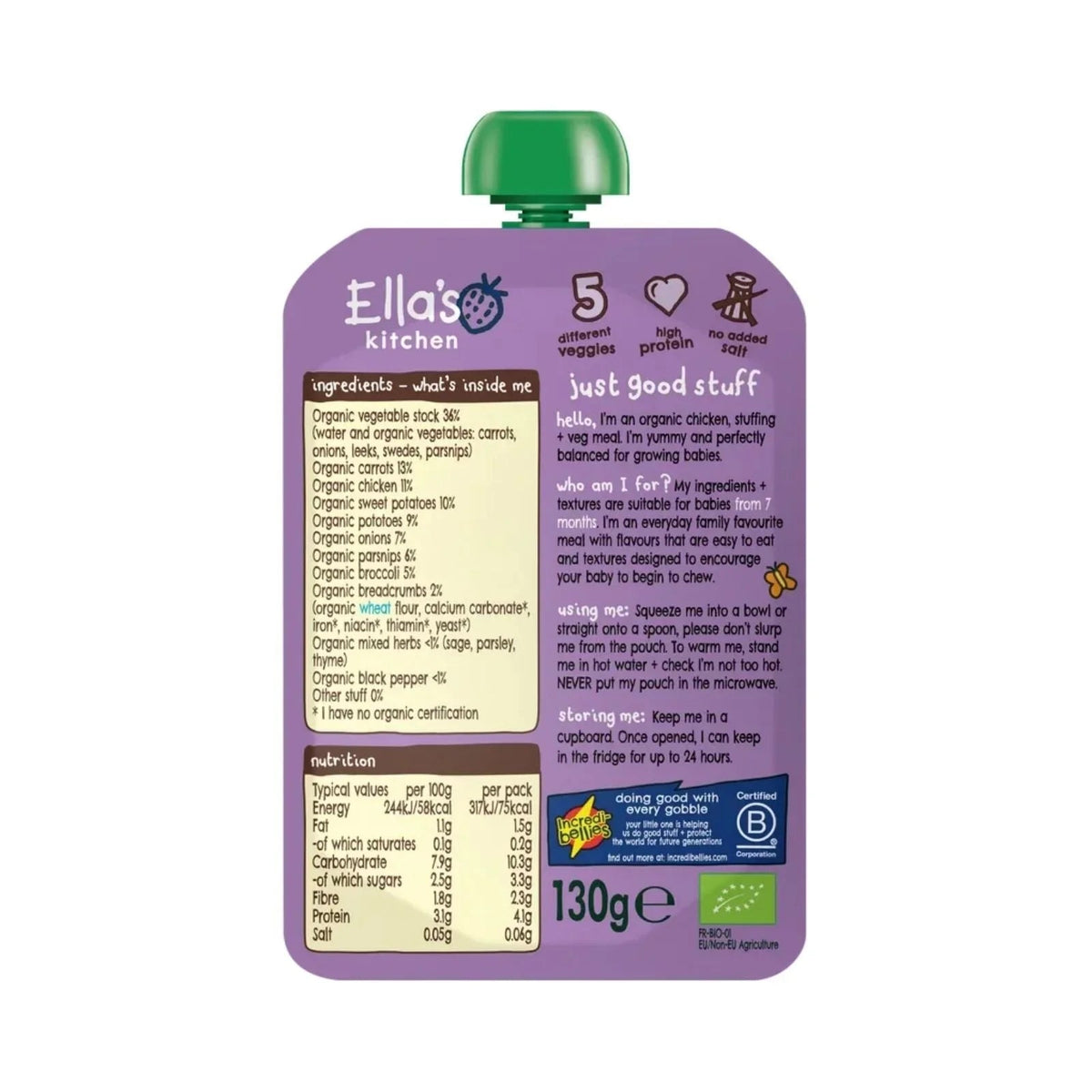 Ella's Kitchen Organic Chicken Roast Dinner Baby Food Pouch 7+ months 130g | Luxury Home Accessories | Heulog Glow