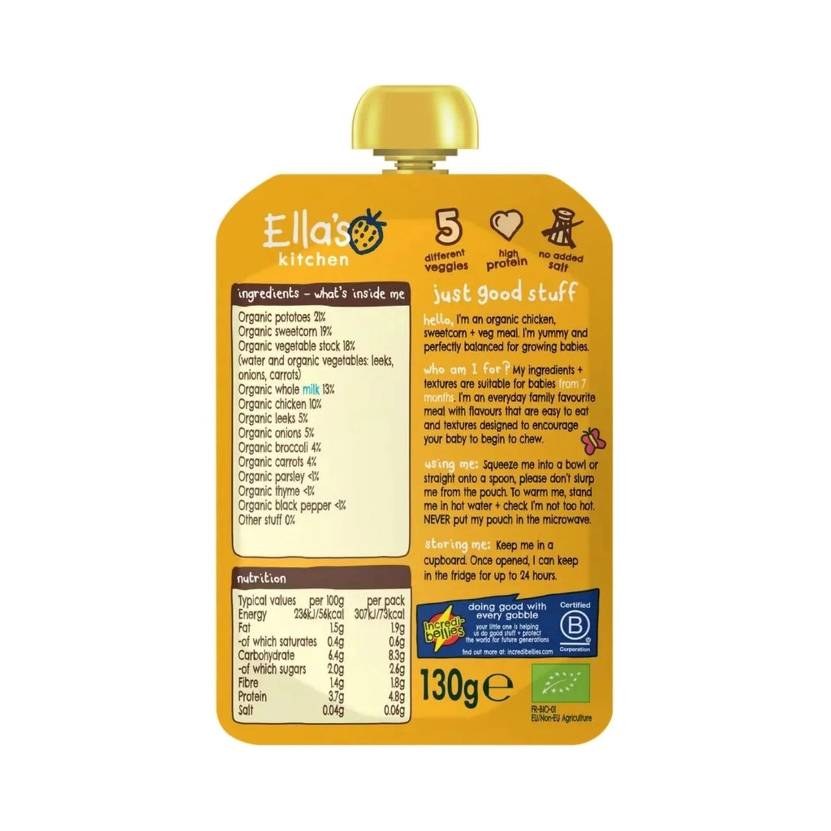 Ella's Kitchen Organic Chicken & Veg Baby Food Pouch 7+ months 130g | Luxury Home Accessories | Heulog Glow