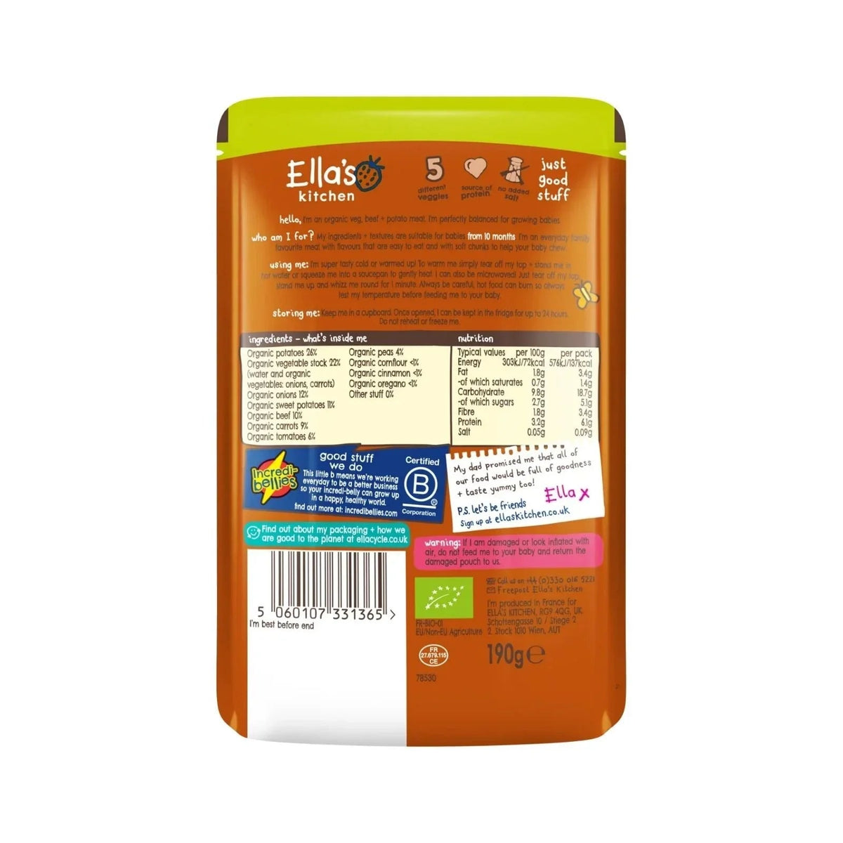 Ella's Kitchen Organic Cottage Pie Baby Food Pouch 10+ months 190g | Luxury Home Accessories | Heulog Glow