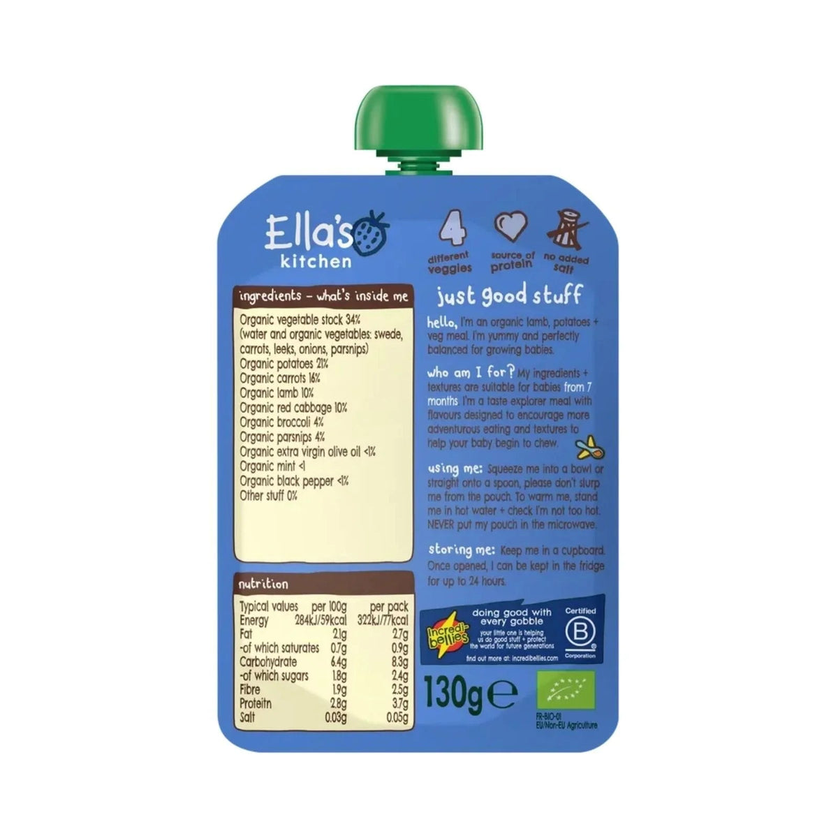 Ella's Kitchen Organic Lamb Roast Dinner Baby Food Pouch 7+ months 130g | Luxury Home Accessories | Heulog Glow