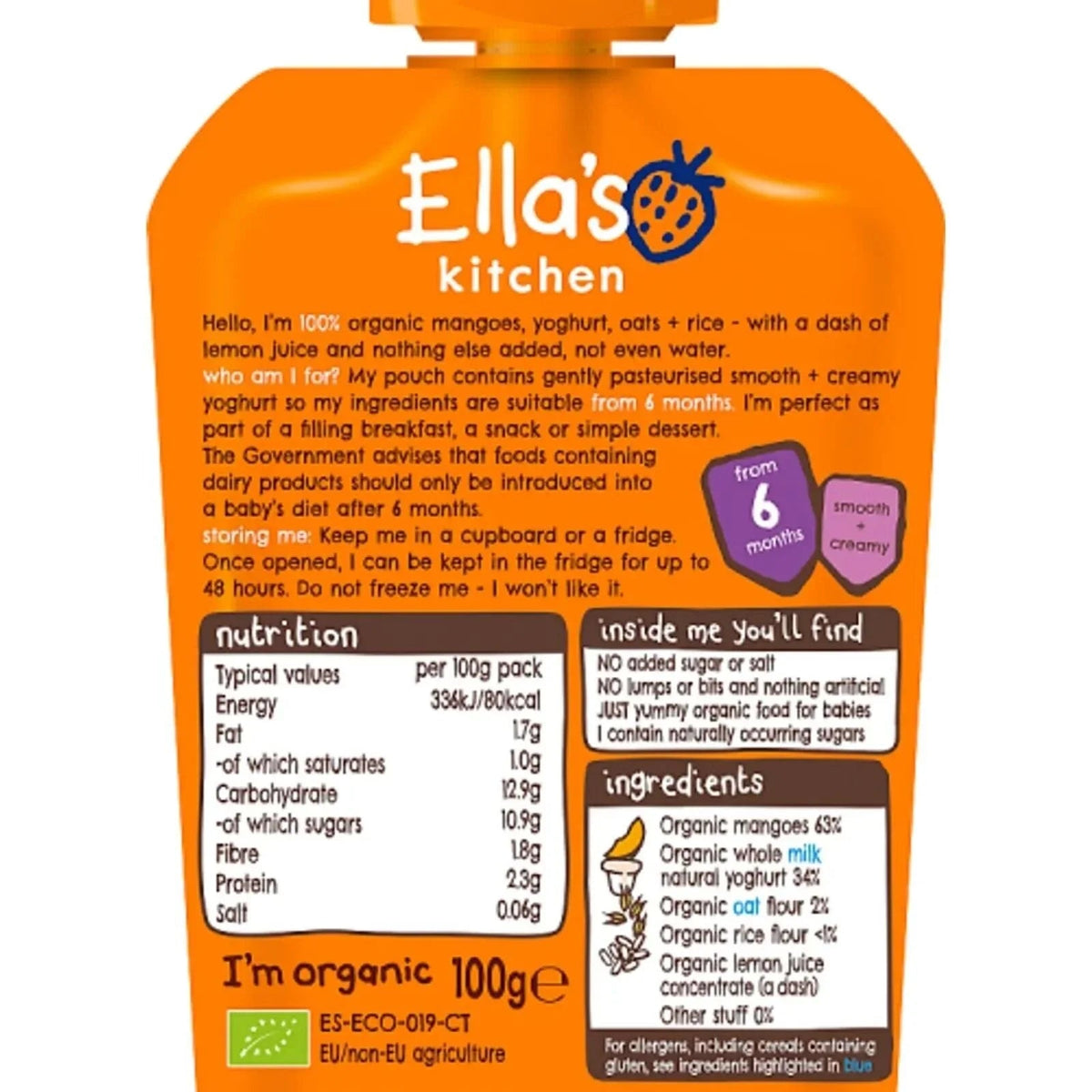 Ella's Kitchen Organic Mango Baby Brekkie Baby Food Breakfast Pouch 6+ months 100g | Luxury Home Accessories | Heulog Glow
