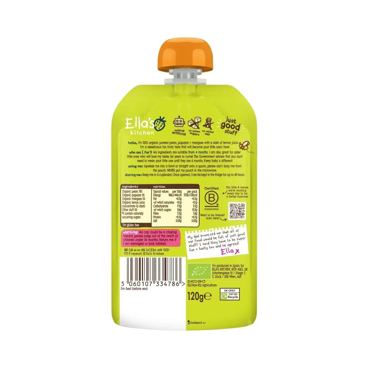 Ella's Kitchen Organic Mangoes Pears & Papaya Baby Food Pouch 4+ months 120g | Luxury Home Accessories | Heulog Glow