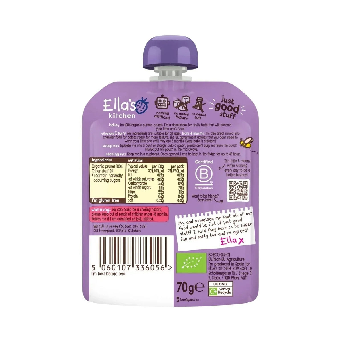 Ella's Kitchen Organic Prunes First Tastes Baby Food Pouch 4+ months 70g | Luxury Home Accessories | Heulog Glow