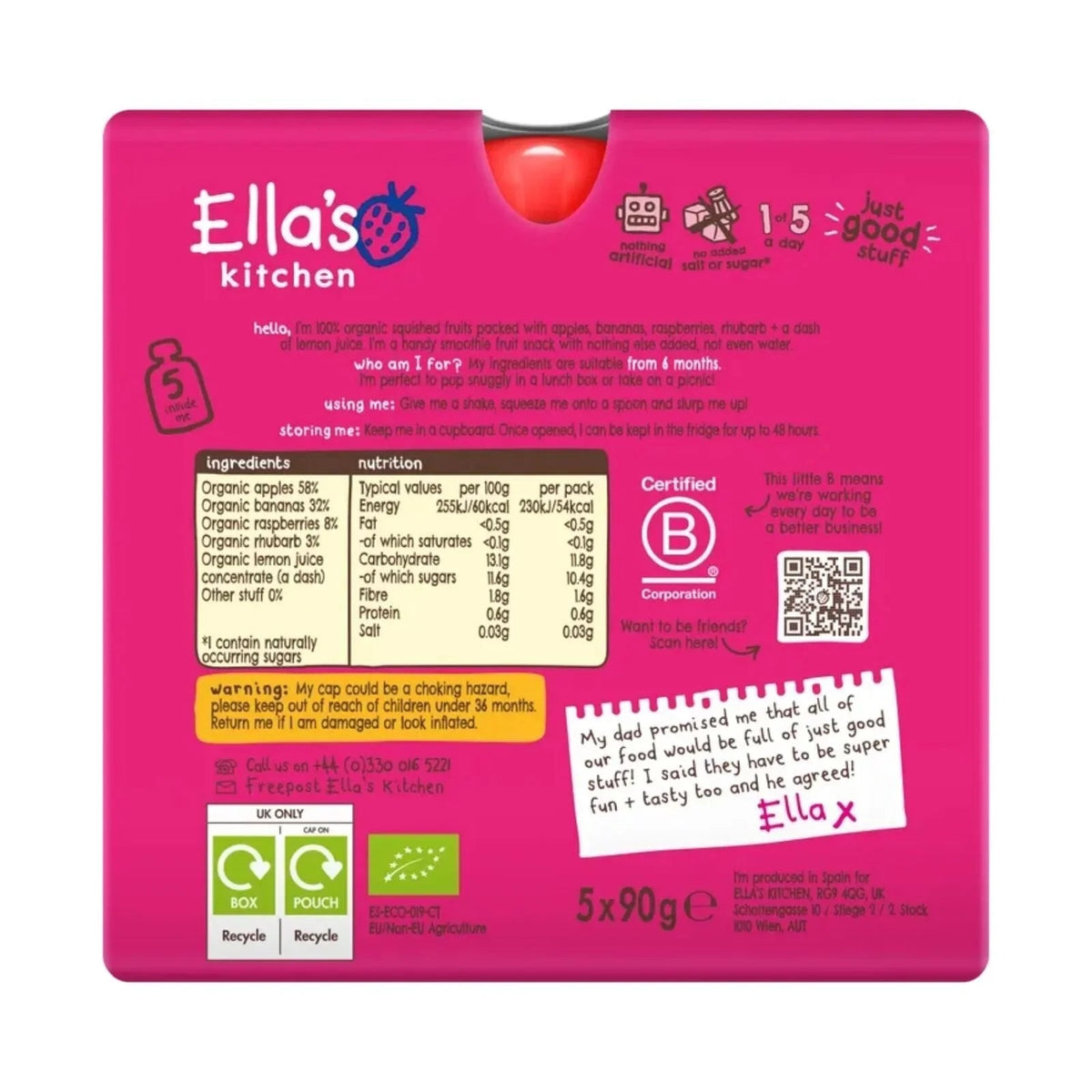 Ella's Kitchen Organic Smoothie The Pink One Multipack Baby Food Pouch 6+ months 450g (5x90g) | Luxury Home Accessories | Heulog Glow