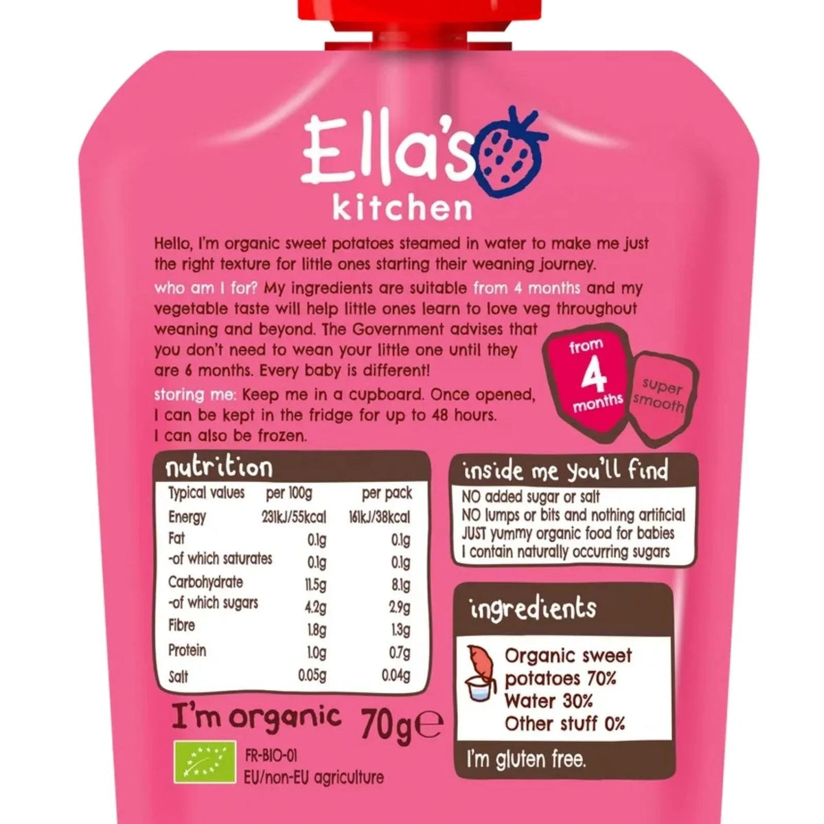 Ella's Kitchen Organic Sweet Potatoes First Tastes Baby Food Pouch 4+ months 70g | Luxury Home Accessories | Heulog Glow