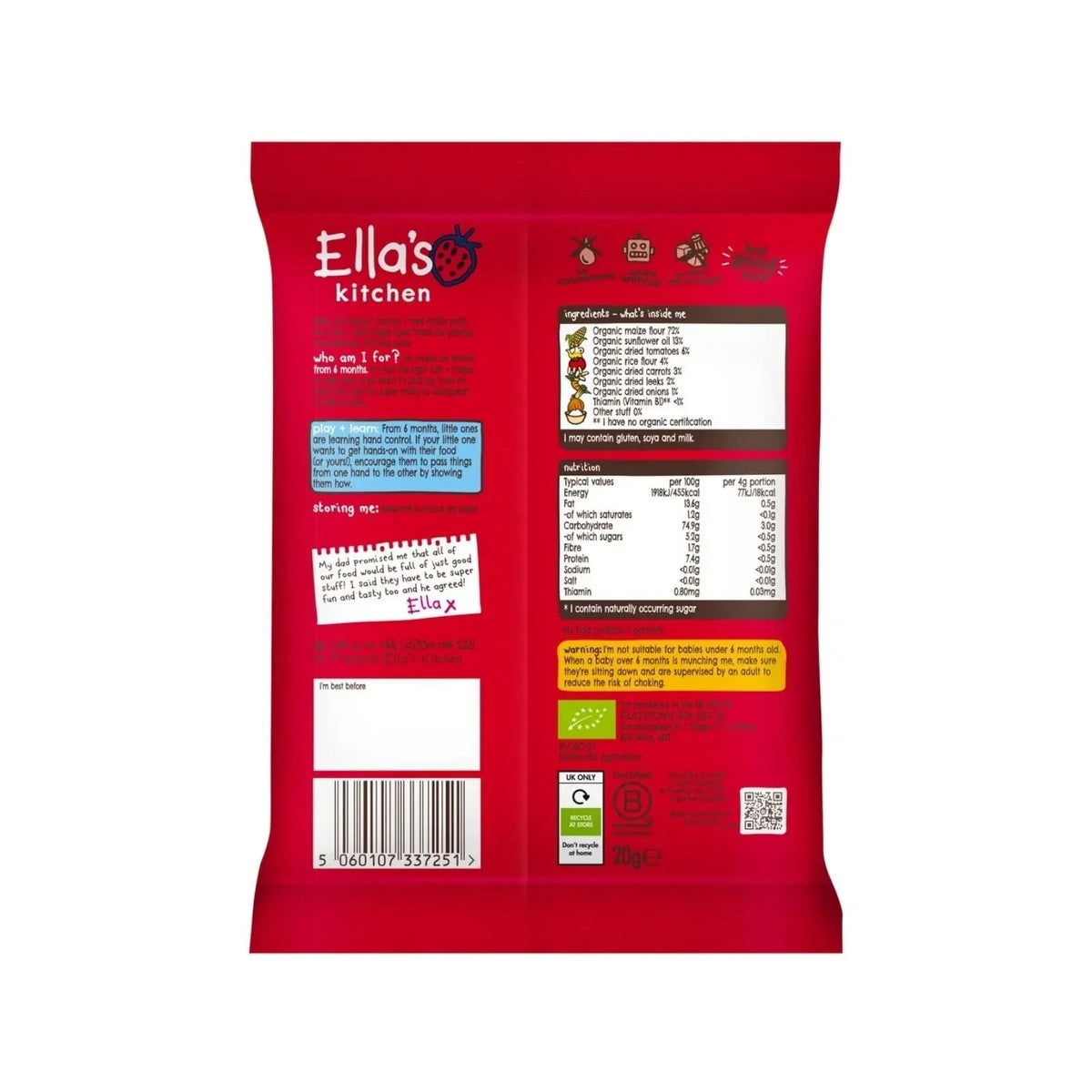 Ella's Kitchen Organic Tomato & Leek Melty Puffs Baby Snack 6+ months 20g | Luxury Home Accessories | Heulog Glow