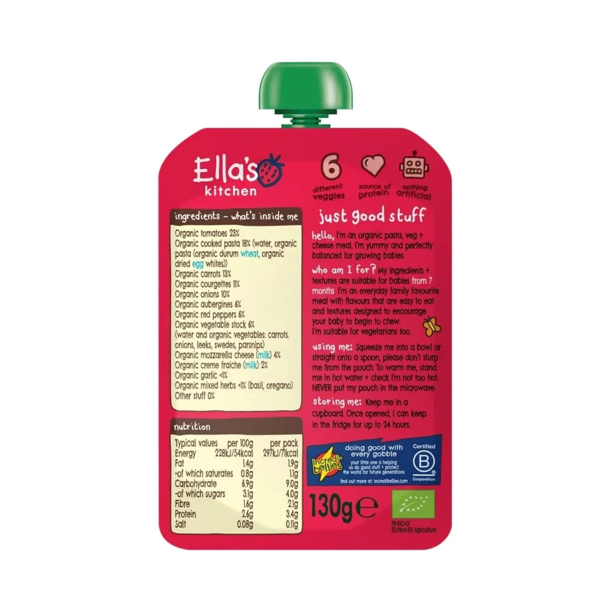 Ella's Kitchen Organic Veggie Lasagne Baby Food Pouch 7+ months 130g | Luxury Home Accessories | Heulog Glow