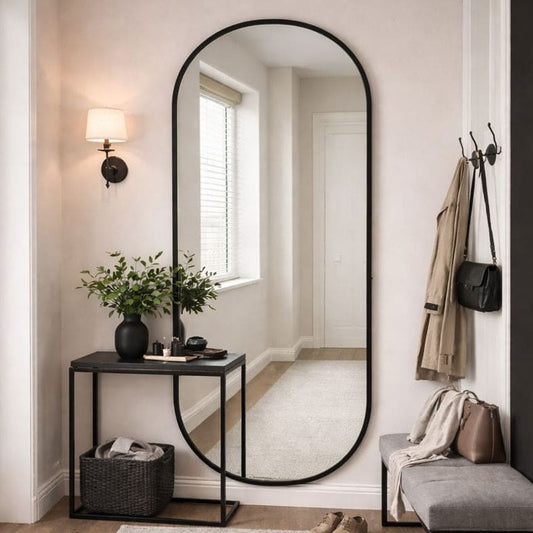 Emi - Full Length Black Metal Runway Oval Mirror - 180cm x 80cm