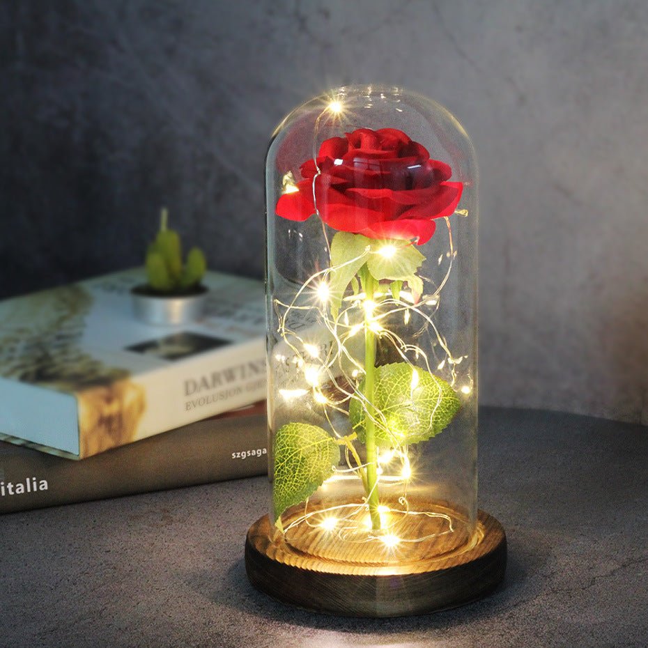 Enchanted Forever Rose Flower in Glass LED Light Christmas Decoration | Luxury Home Accessories | Heulog Glow