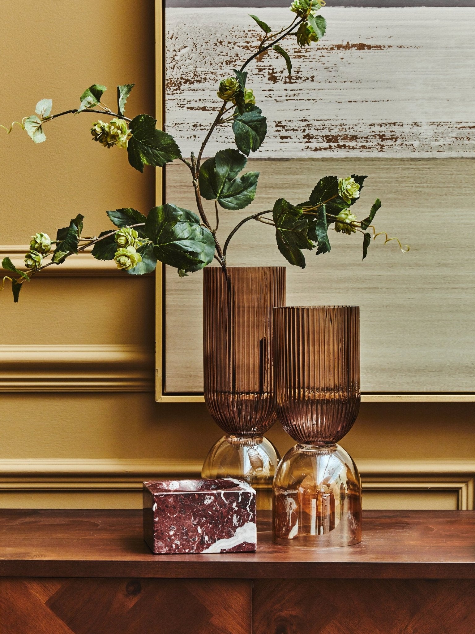 Esma Large Amber and Brown Glass Vase | Luxury Home Accessories | Heulog Glow