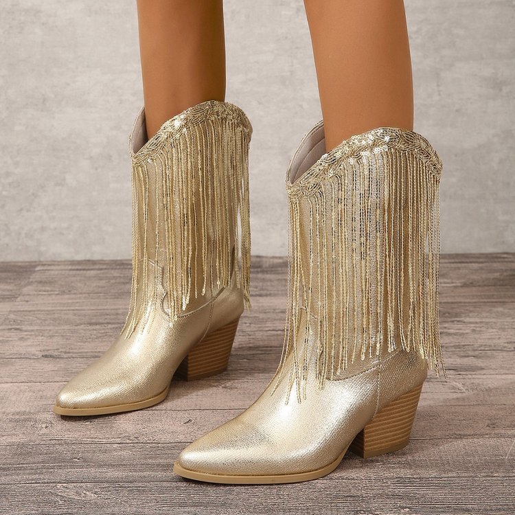 European And American Fashion Middle Fashion Boots Female Retro Chunky Heel Pleated Western Knight | Luxury Home Accessories | Heulog Glow