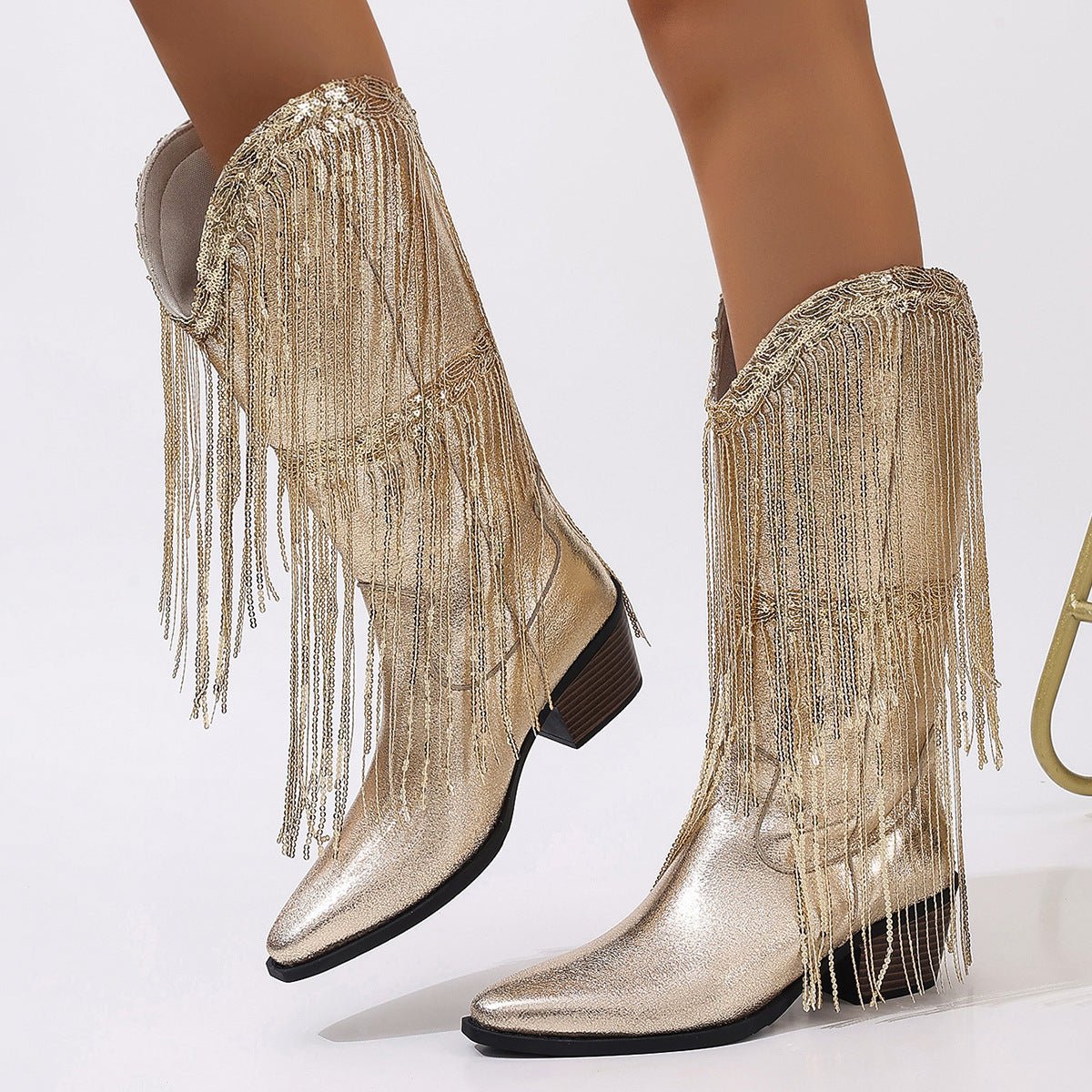 European And American Fashion Middle Fashion Boots Female Retro Chunky Heel Pleated Western Knight | Luxury Home Accessories | Heulog Glow