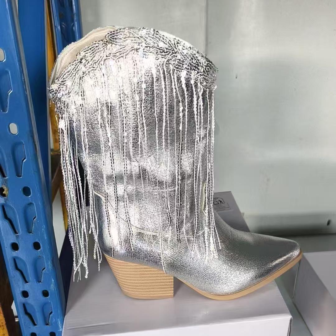 European And American Fashion Middle Fashion Boots Female Retro Chunky Heel Pleated Western Knight | Luxury Home Accessories | Heulog Glow