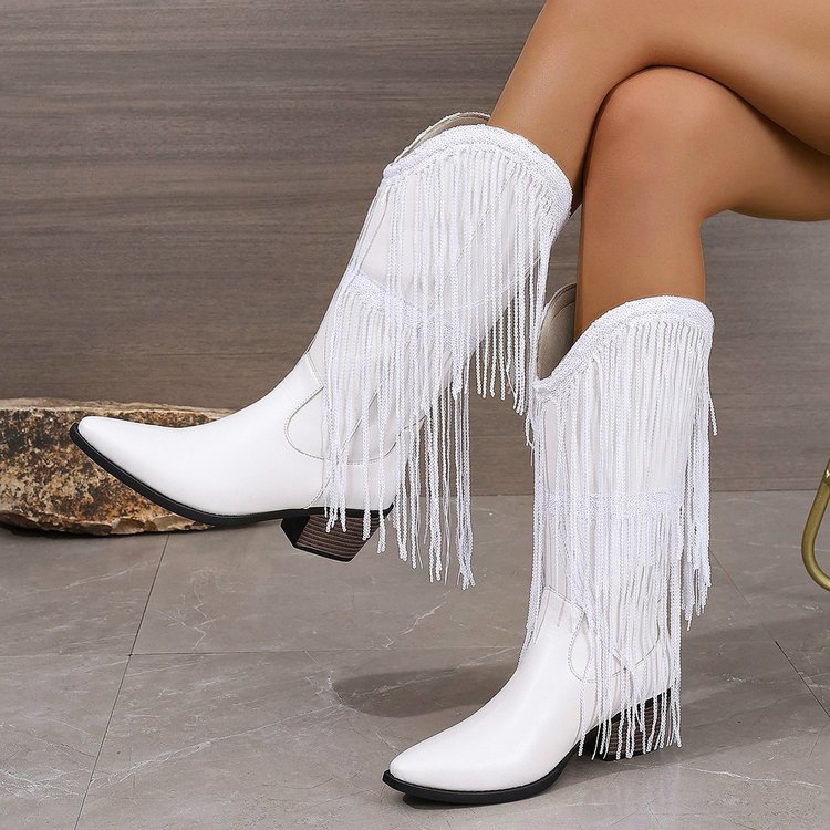 European And American Fashion Middle Fashion Boots Female Retro Chunky Heel Pleated Western Knight | Luxury Home Accessories | Heulog Glow