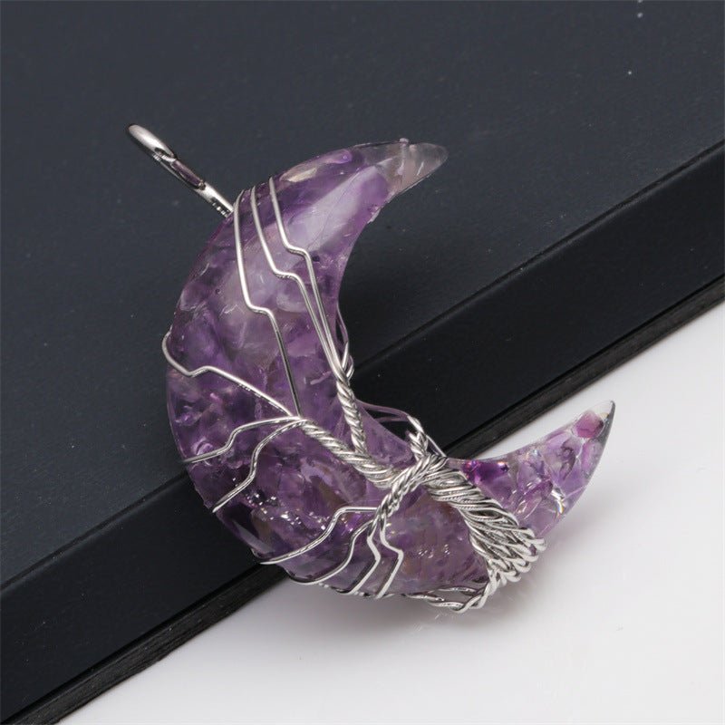 European And American Natural Crushed Stone Amethyst Tiger's Eye Moon Pendant | Luxury Home Accessories | Heulog Glow