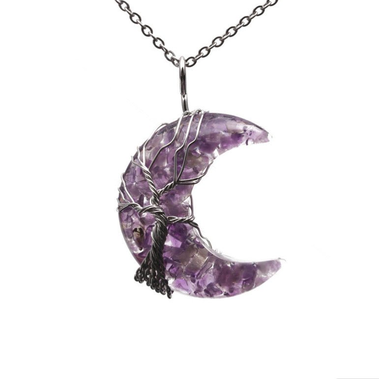 European And American Natural Crushed Stone Amethyst Tiger's Eye Moon Pendant | Luxury Home Accessories | Heulog Glow