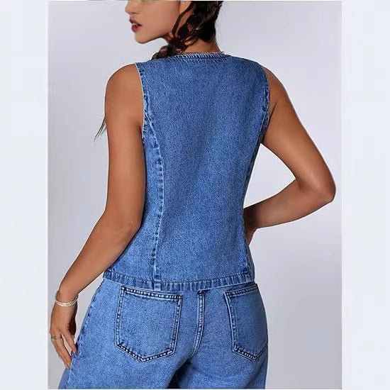European And American Style Fashionable Slim-Fit Washed Denim Lace-Up Womens Denim Vest | Luxury Home Accessories | Heulog Glow