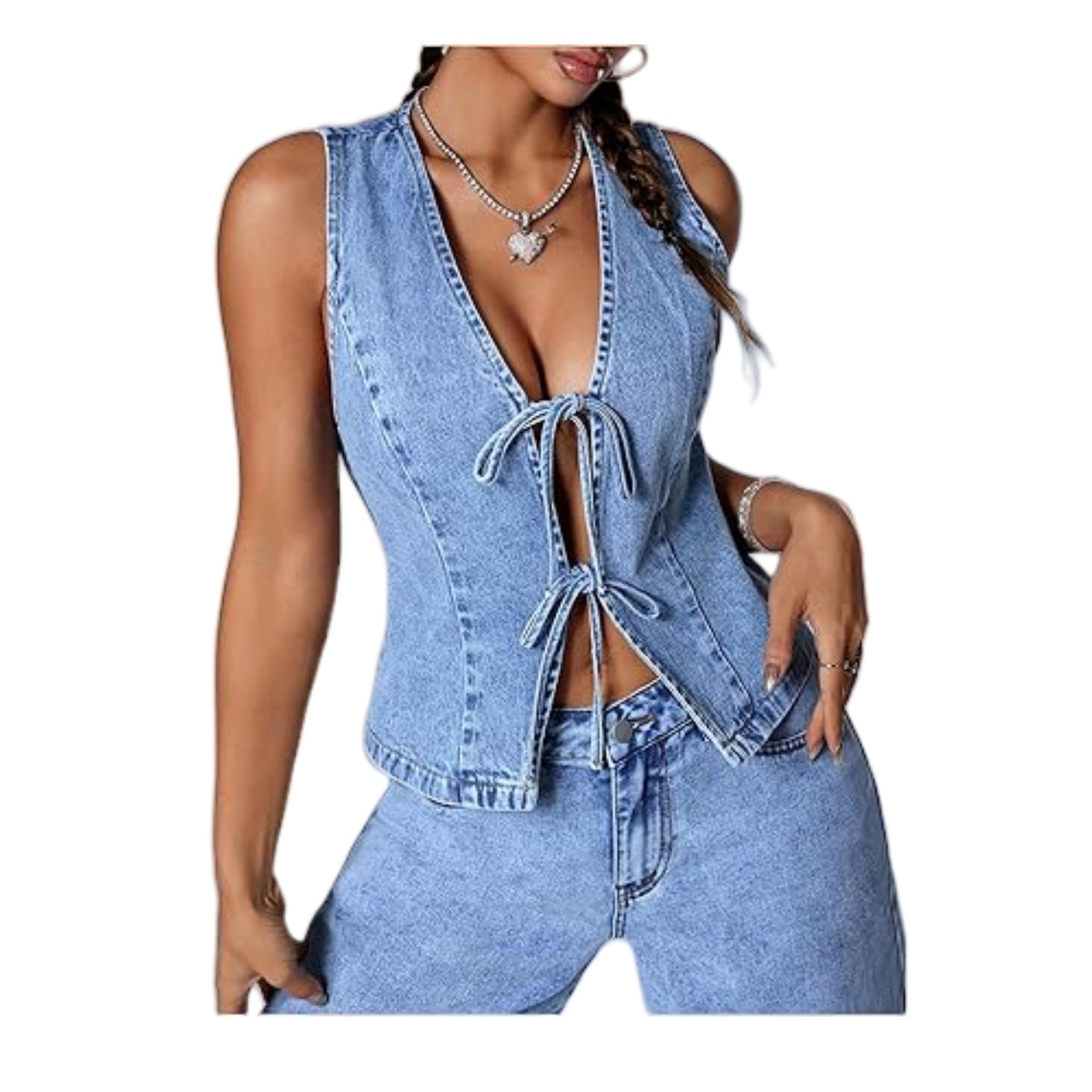 European And American Style Fashionable Slim-Fit Washed Denim Lace-Up Womens Denim Vest | Luxury Home Accessories | Heulog Glow
