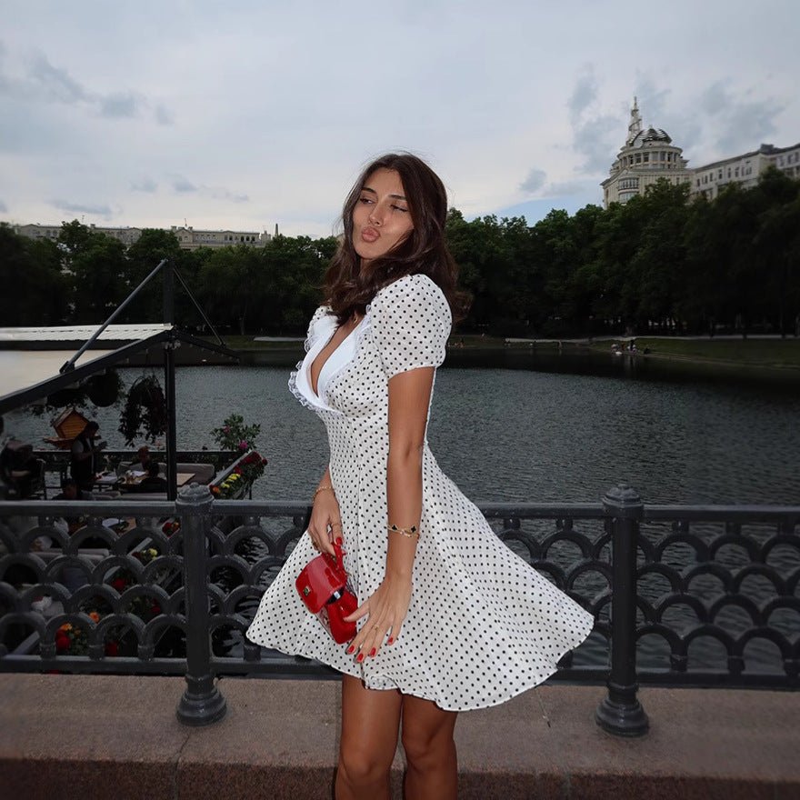 European And American-style Fashionable Women's V-neck Polka-dot Printed Dress | Luxury Home Accessories | Heulog Glow