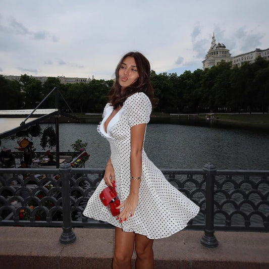 European And American-style Fashionable Women's V-neck Polka-dot Printed Dress | Luxury Home Accessories | Heulog Glow