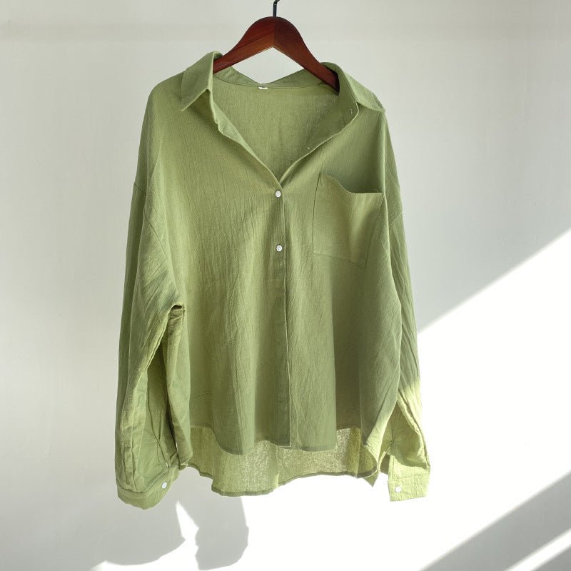 European And American-style Lapel Solid-color Cotton-linen Top Loose-fitting | Luxury Home Accessories | Heulog Glow