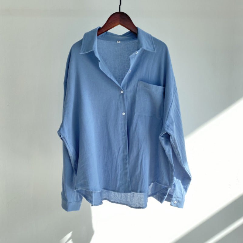 European And American-style Lapel Solid-color Cotton-linen Top Loose-fitting | Luxury Home Accessories | Heulog Glow