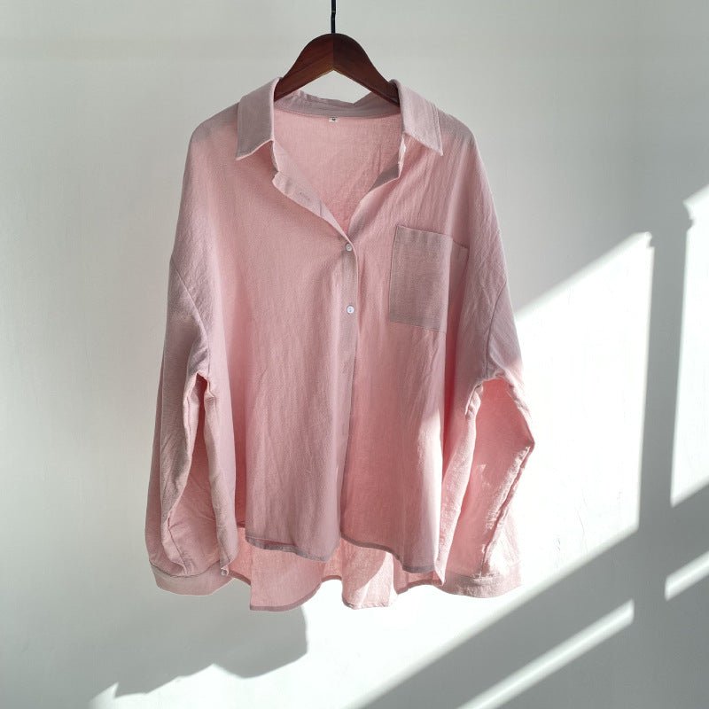 European And American-style Lapel Solid-color Cotton-linen Top Loose-fitting | Luxury Home Accessories | Heulog Glow