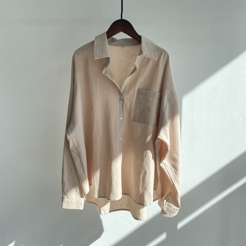 European And American-style Lapel Solid-color Cotton-linen Top Loose-fitting | Luxury Home Accessories | Heulog Glow