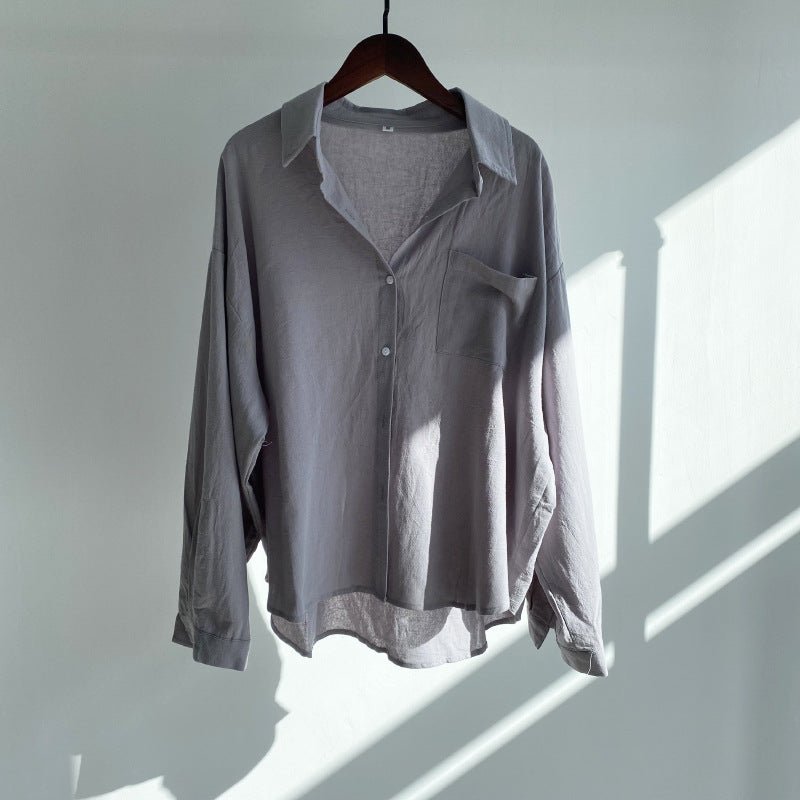 European And American-style Lapel Solid-color Cotton-linen Top Loose-fitting | Luxury Home Accessories | Heulog Glow