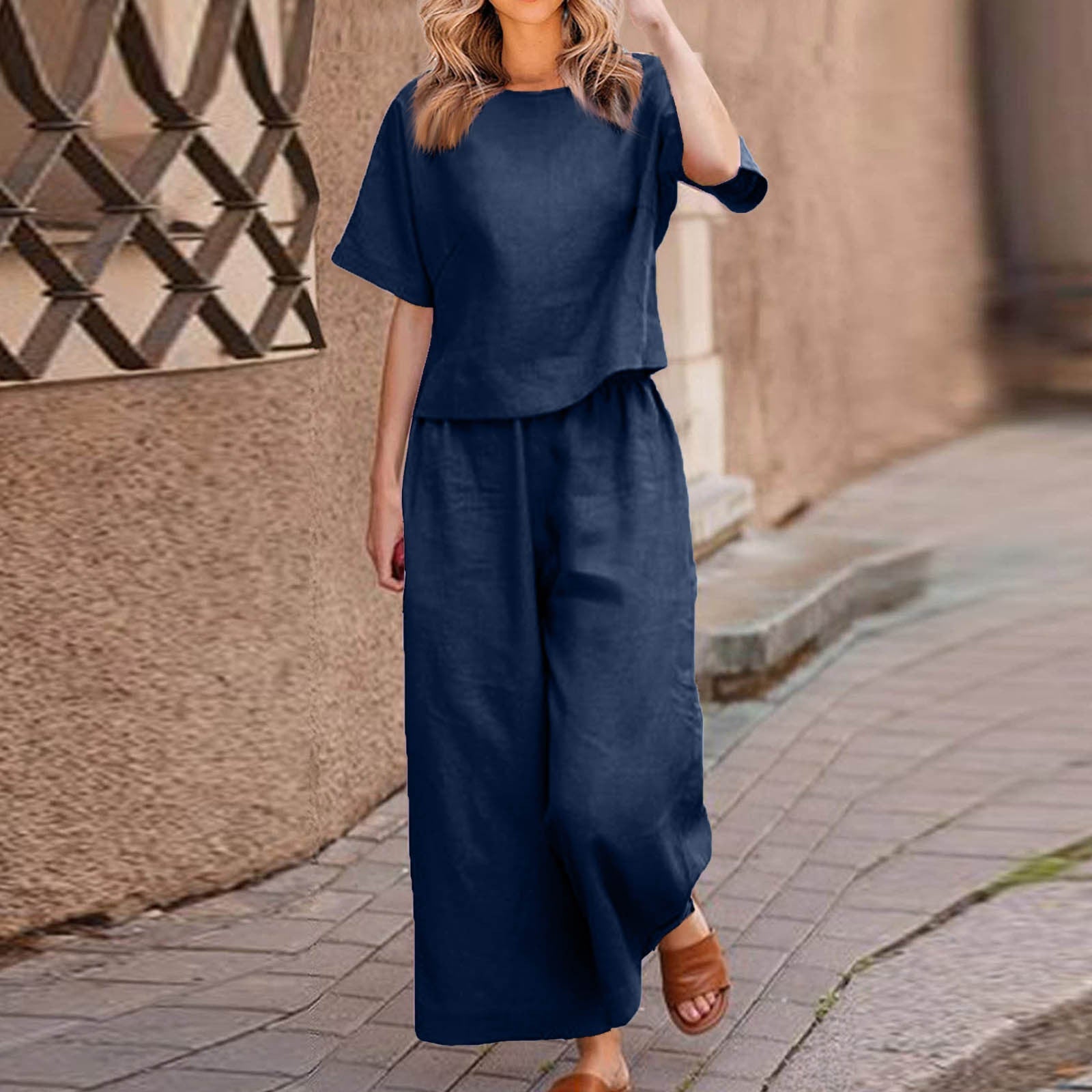 European And American Women's Linen Casual Loose Solid Color Suit Two-piece Women | Luxury Home Accessories | Heulog Glow