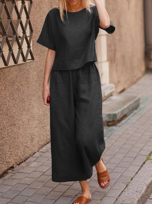 European And American Women's Linen Casual Loose Solid Color Suit Two-piece Women | Luxury Home Accessories | Heulog Glow