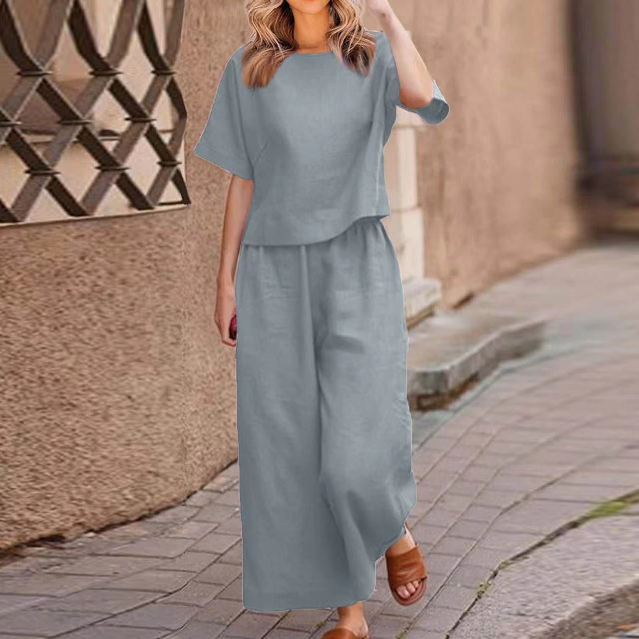 European And American Women's Linen Casual Loose Solid Color Suit Two-piece Women | Luxury Home Accessories | Heulog Glow