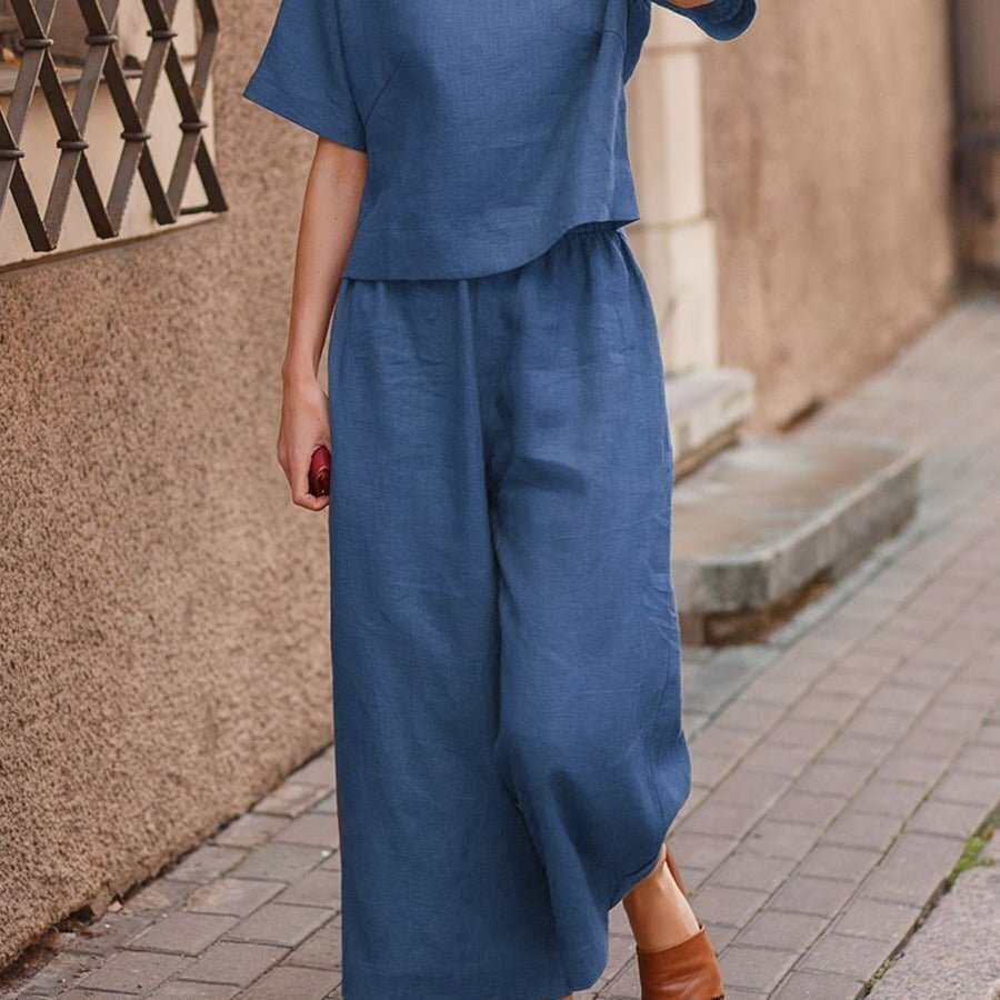 European And American Women's Linen Casual Loose Solid Color Suit Two-piece Women | Luxury Home Accessories | Heulog Glow