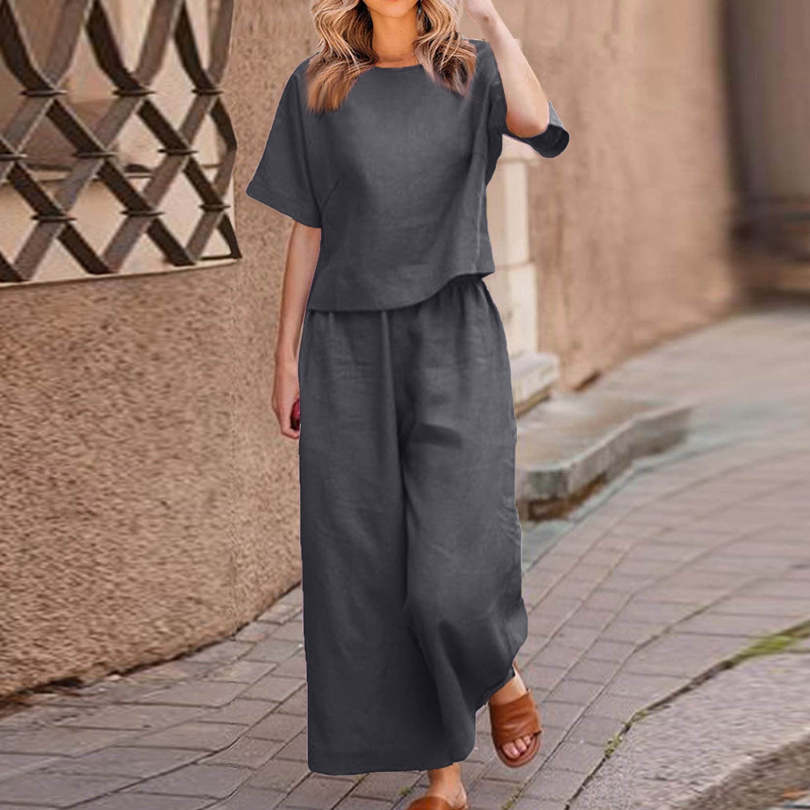European And American Women's Linen Casual Loose Solid Color Suit Two-piece Women | Luxury Home Accessories | Heulog Glow