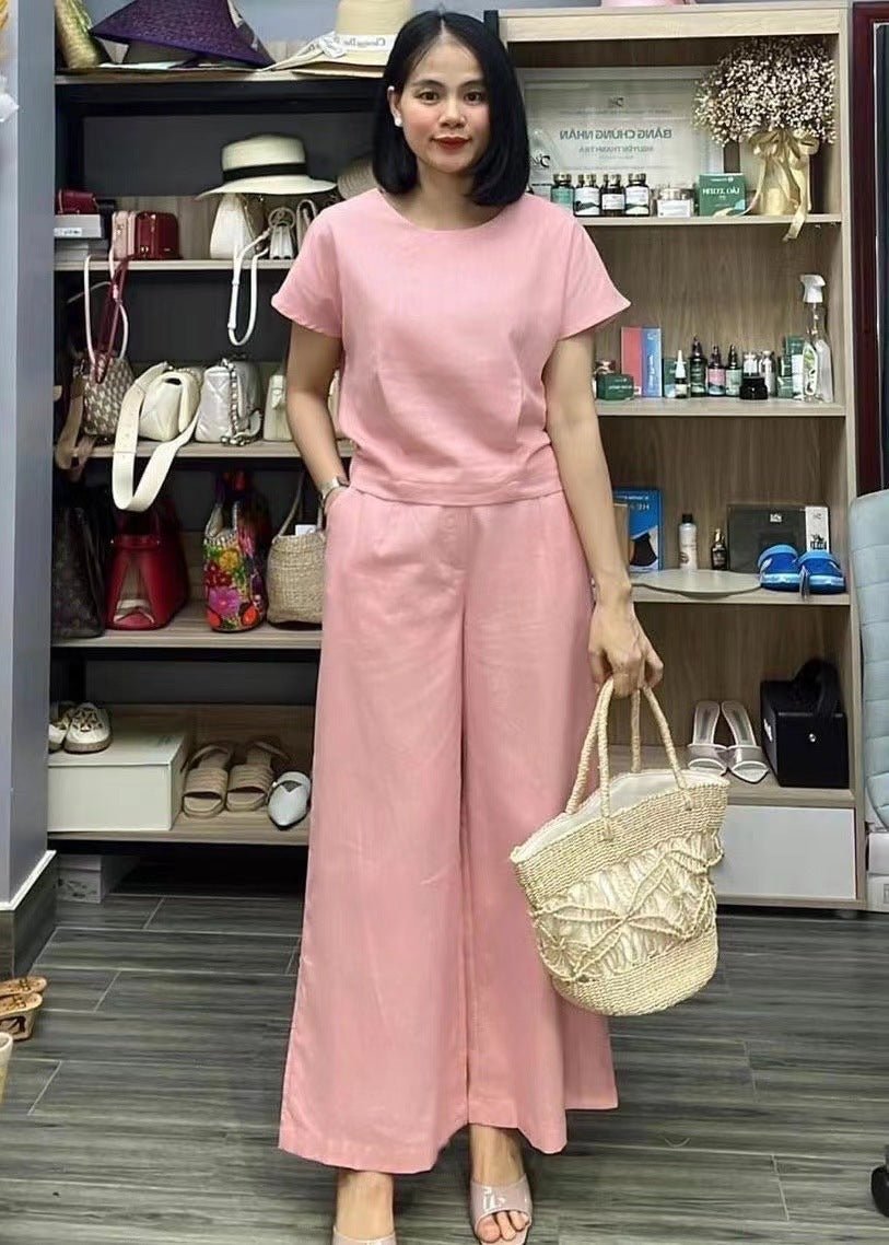 European And American Women's Linen Casual Loose Solid Color Suit Two-piece Women | Luxury Home Accessories | Heulog Glow