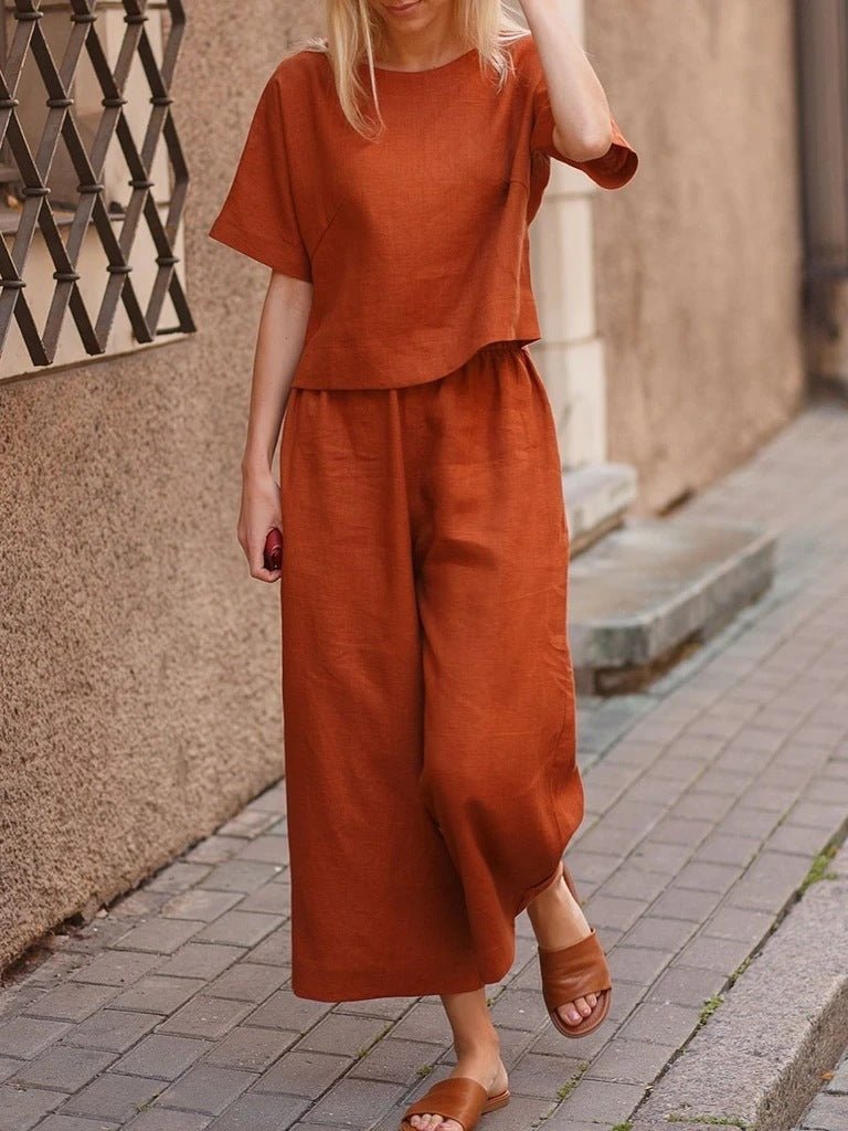 European And American Women's Linen Casual Loose Solid Color Suit Two-piece Women | Luxury Home Accessories | Heulog Glow