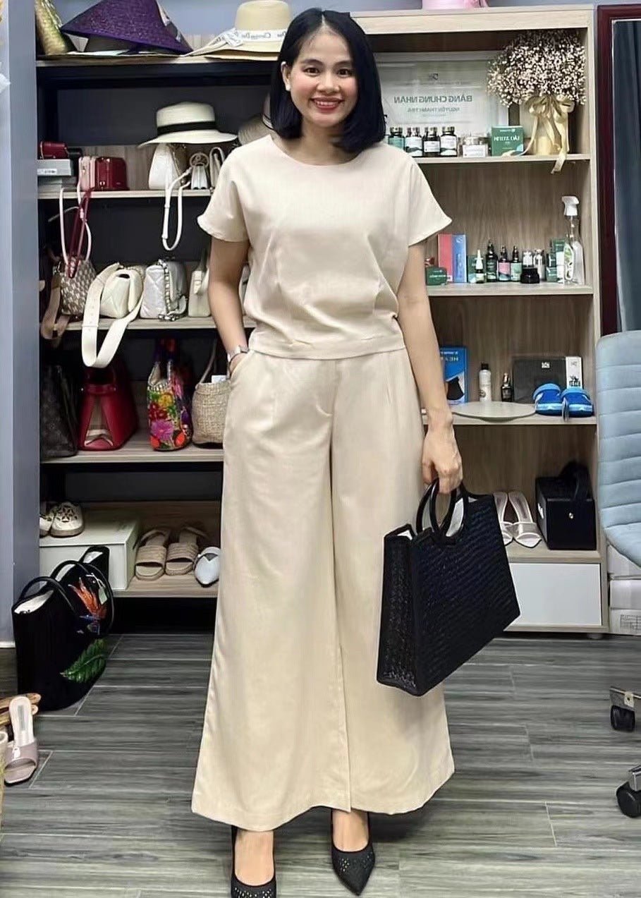 European And American Women's Linen Casual Loose Solid Color Suit Two-piece Women | Luxury Home Accessories | Heulog Glow